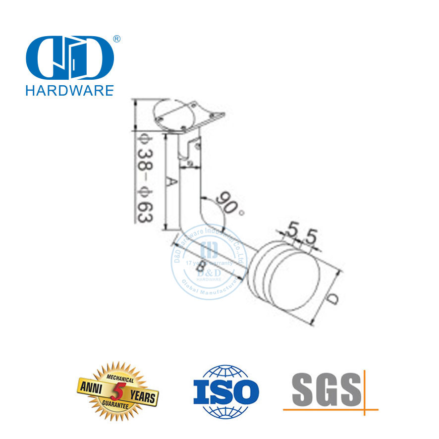 Support mural de garde-corps d'escalier en acier inoxydable, support de montage mural, raccord en verre, main courante Bracket-DDHB003