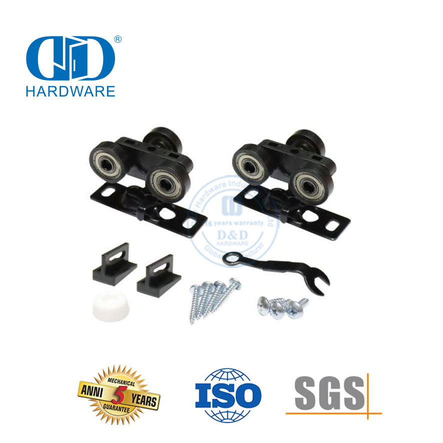 Matériel durable de porte de grange d'acier inoxydable accessoires durables de porte de rouleau de roue de voie matériel de porte d'hôtel d'appartement-DDBD054