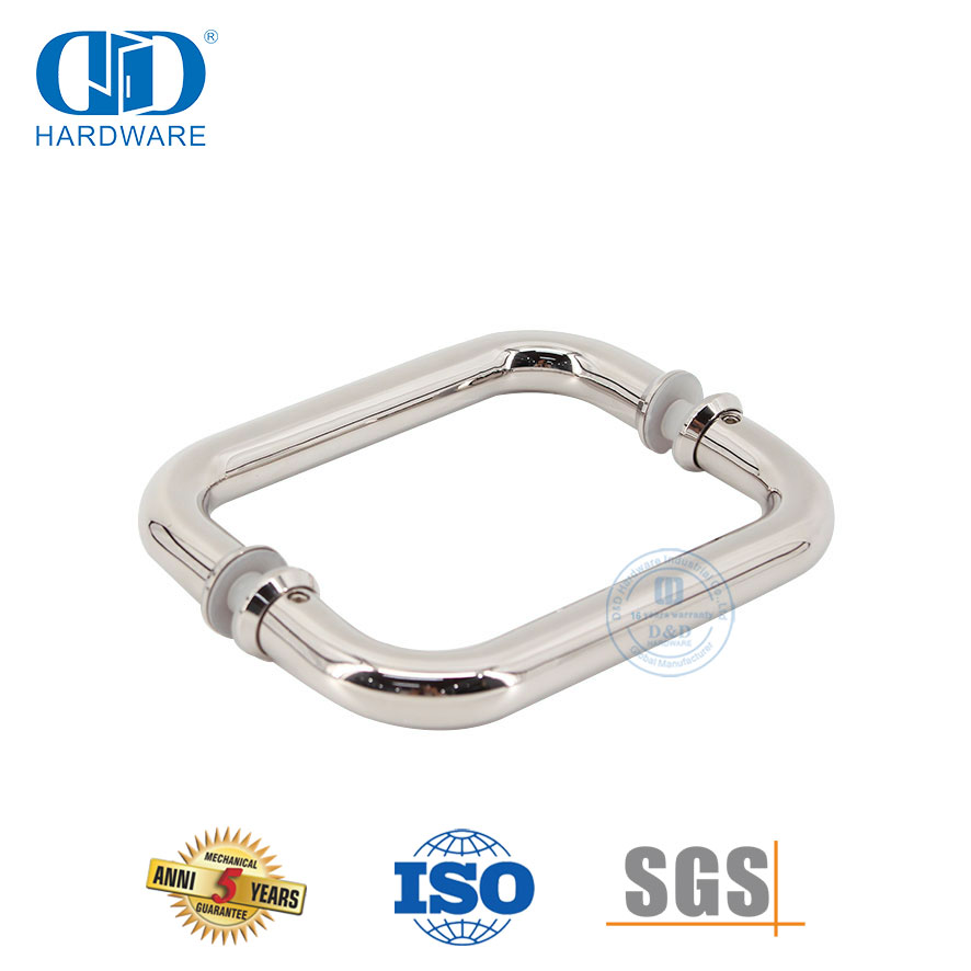 Boutons de porte de salle de bains en acier inoxydable à tube rond en chrome poli Poignée de porte en verre-DDPH007-PSS