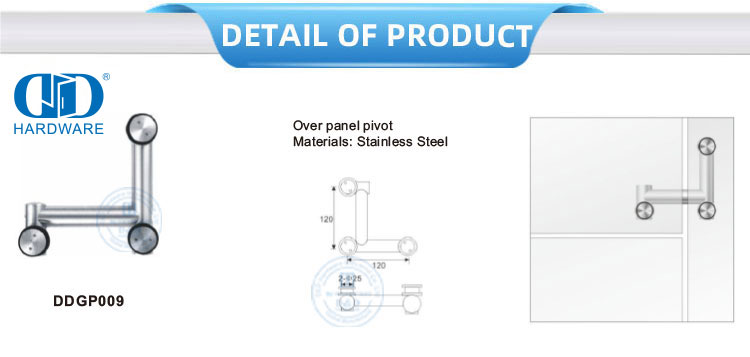 Montage de porte battante d'angle de mur en verre d'acier inoxydable sur le matériel en verre de pivot de panneau-DDGP009