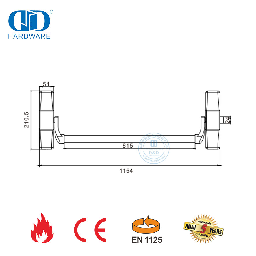 Système de quincaillerie Durable en acier inoxydable CE, barre transversale ignifuge, matériel de sortie de panique pour appartement et école Door-DDPD047-CE