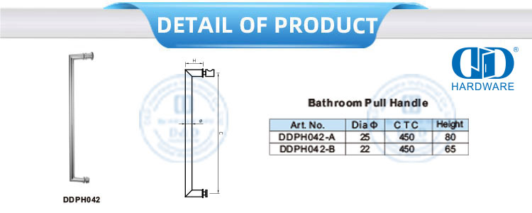 Poignée de salle de douche en acier inoxydable, accessoire de porte en verre, poignée de traction de porte de salle de bain simple face-DDPH042