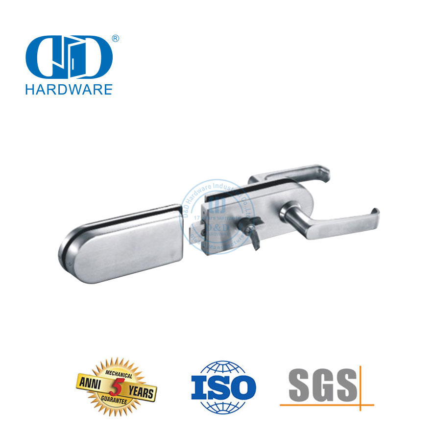 Raccord de quincaillerie de serrure d'angle en acier inoxydable, raccord de poignée de porte en verre, raccords de Patch, serrure à clé-DDGL001