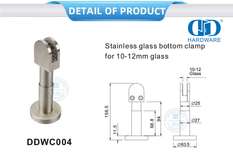 Accessoire de quincaillerie en acier inoxydable, Clip de verre de douche chromé, raccord de Patch, connecteur de verre, pince inférieure pour Restroom-DDWC004