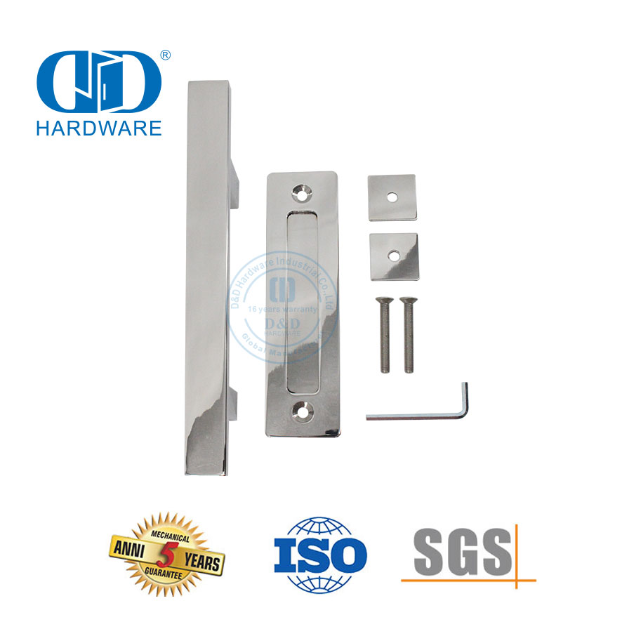 Quincaillerie de porte coulissante de blanchisserie domestique en acier inoxydable, finition Pss, poignée de porte de grange Set-DDBD103 PSS