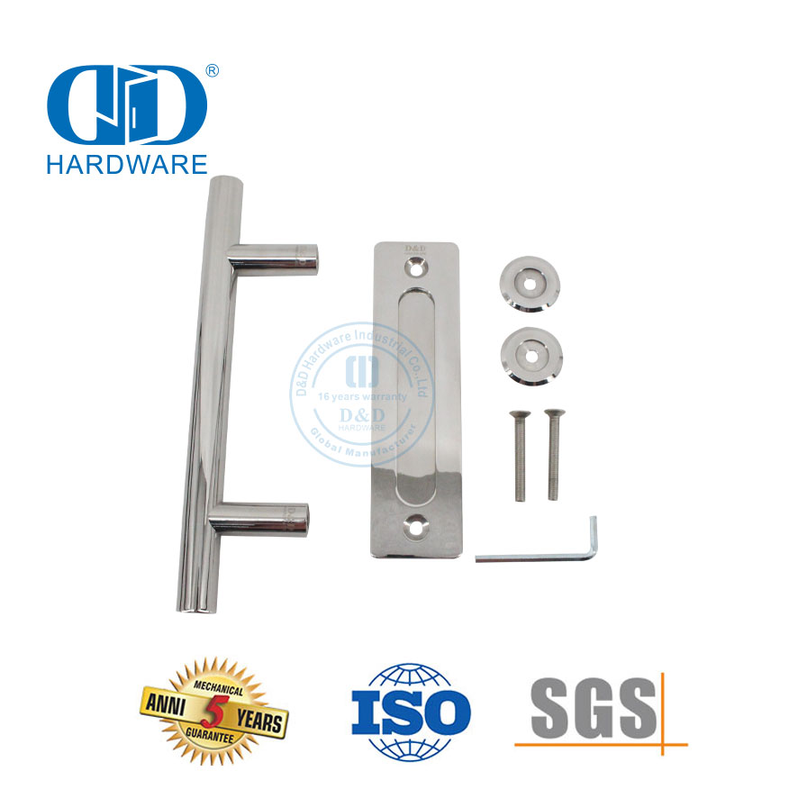 Ensemble de poignées de porte de grange polies pour porte coulissante de balcon en acier inoxydable, poignée de porte double face-DDBD102 PSS