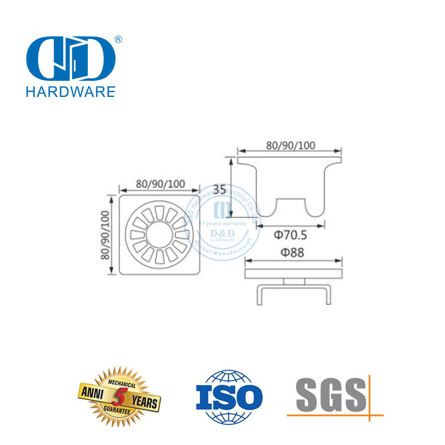 Drain de douche de salle de bains de Type carré en acier inoxydable, raccord de toilette de salle de bains Drain-DDFD005