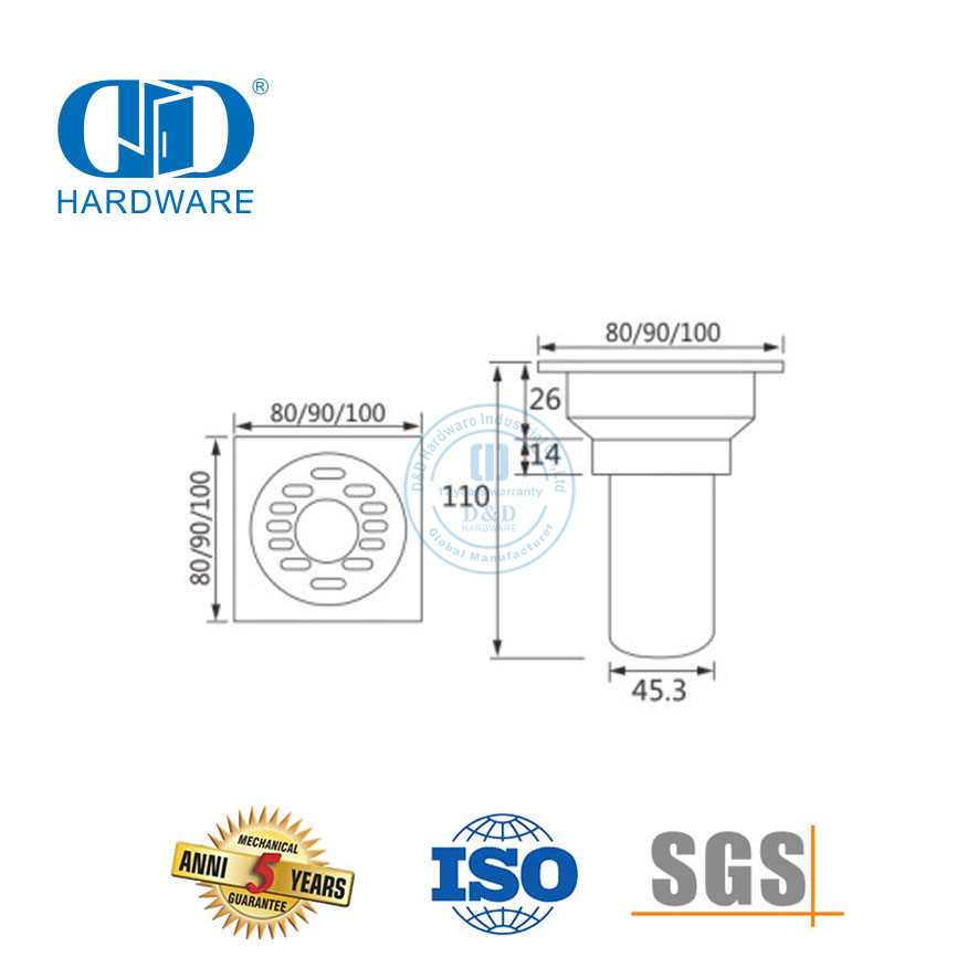 Drain de douche de toilette carré en acier inoxydable, accessoire de meubles de salle de bains, Drain de sol Cover-DDFD003