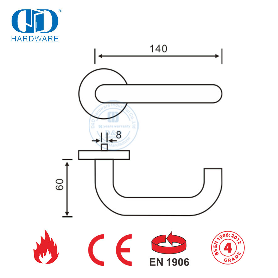 Poignée à levier en acier inoxydable 304 BS EN 1906 pour porte en bois-DDTH001-PVD