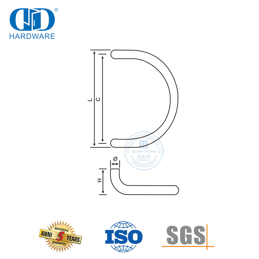 Poignée de traction dos à dos de type D en acier inoxydable argenté pour porte principale en verre Hardware-DDPH006