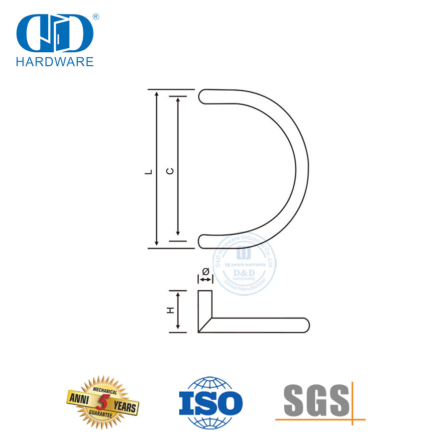 Poignée de porte de salle de bains en verre en forme de C en acier inoxydable, poignée de porte de grange à tirer et affleurante Set-DDPH003