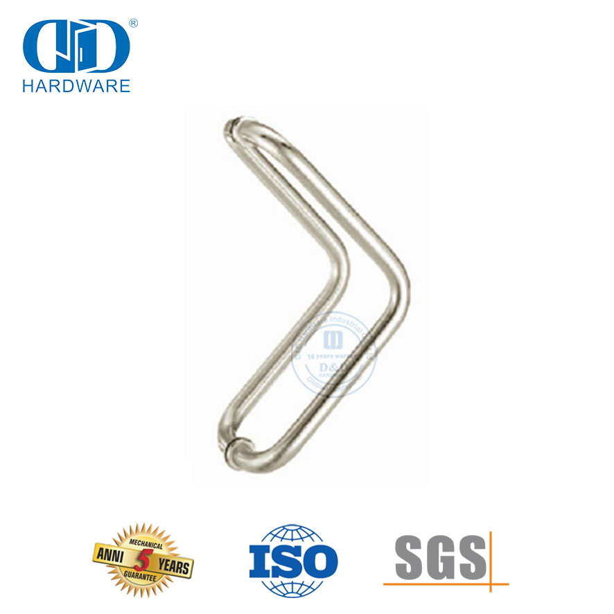 Poignée de traction de style coude dos à dos en acier inoxydable 316 satiné montée sur verre-DDPH012