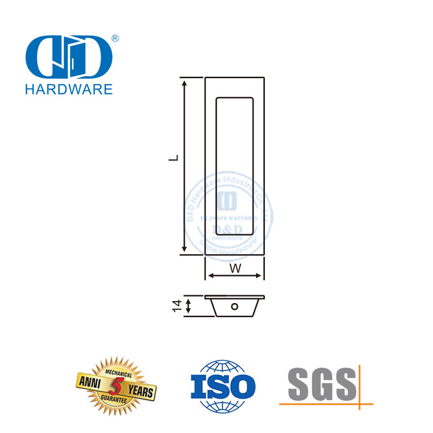 Poignée de traction encastrée en cuivre et en acier inoxydable pour armoire de cuisine-DDFH009-B