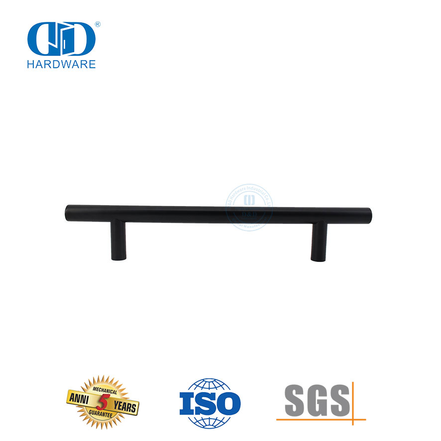 Quincaillerie de meubles de luxe noire, porte en bois en acier inoxydable, barre en T, poignée de traction creuse-DDPH031-MB