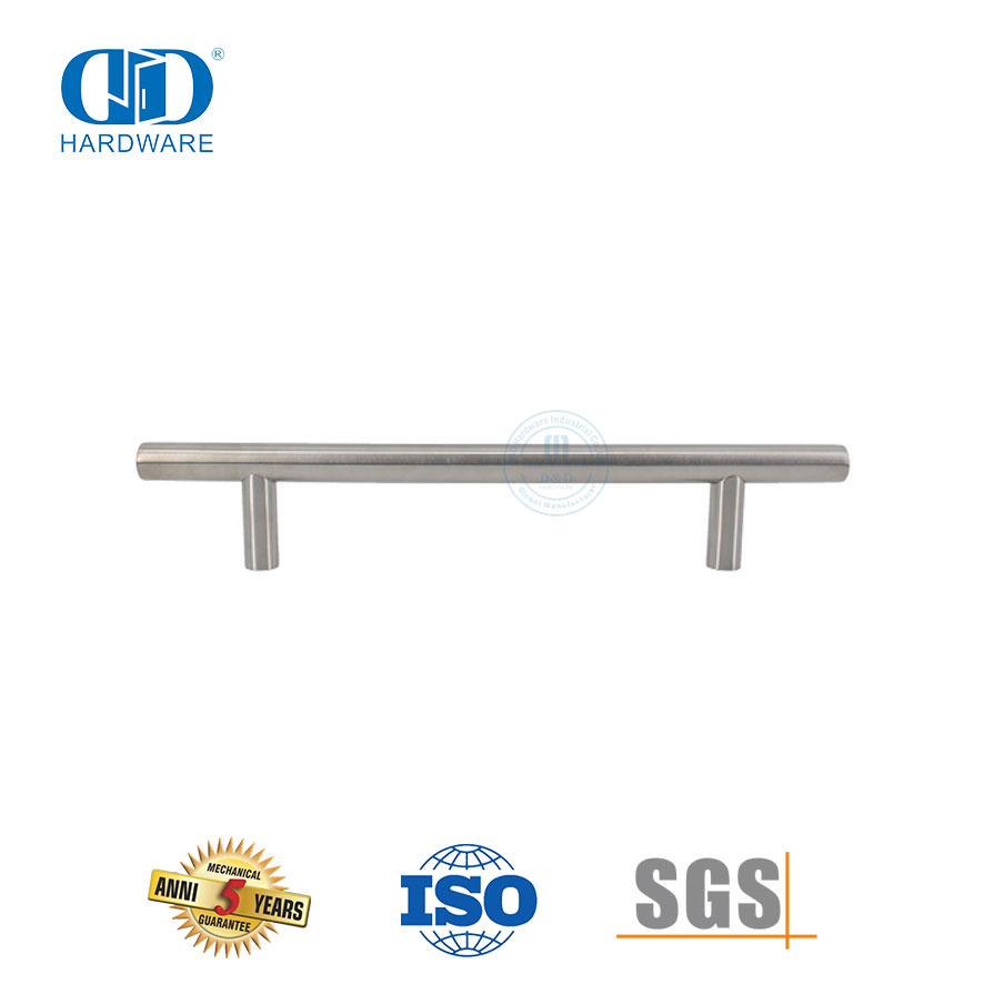 Poignée de porte de salle de bain argentée moderne en acier inoxydable T Bar pour porte en verre-DDPH031-SSS