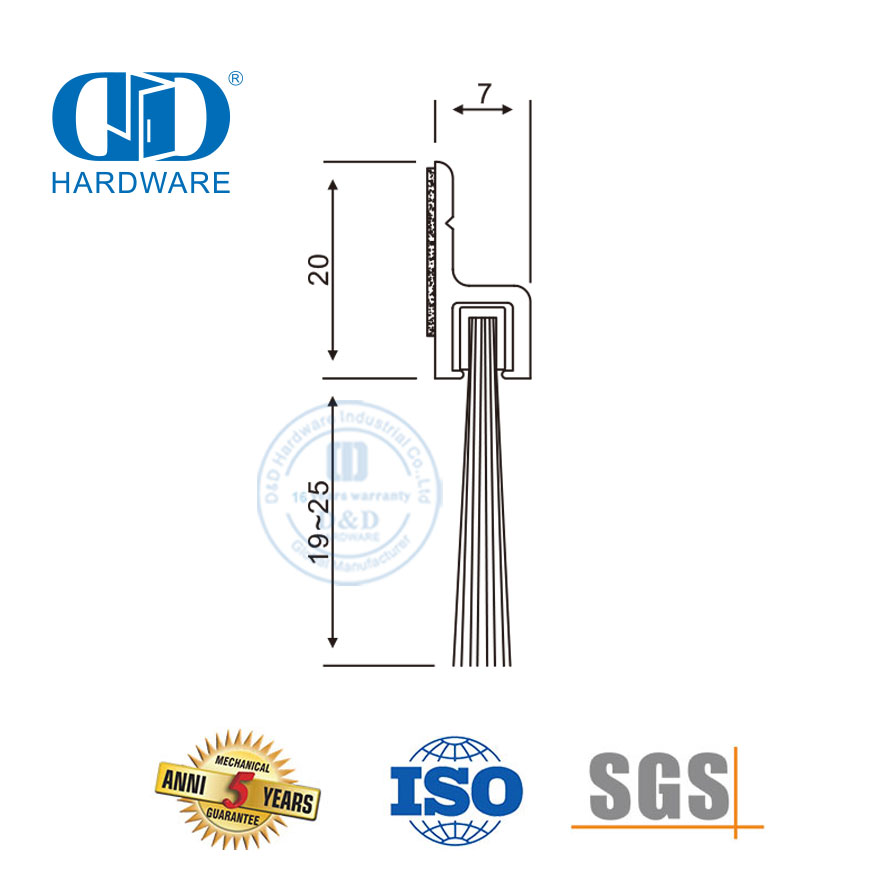 Joint de brosse Anylon support en aluminium auto-adhésif automatique résistant à l'air froid joint de balayage de porte coulissante-DDBS004