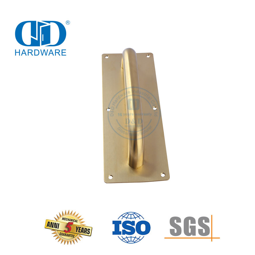 Plaque de signalisation de porte dorée en acier inoxydable, accessoire de quincaillerie de porte, poignée de traction de porte en métal et en bois Commercial-DDPH023