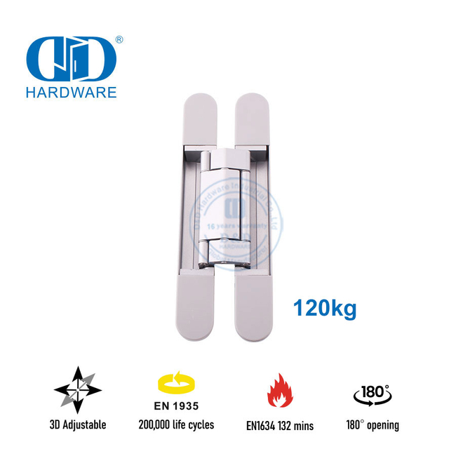 Chine approvisionnement en alliage de zinc 3D caché croix cachée fermeture en douceur réglage silencieux charnière en bois en acier commercial à 180 degrés-DDCH008-G120