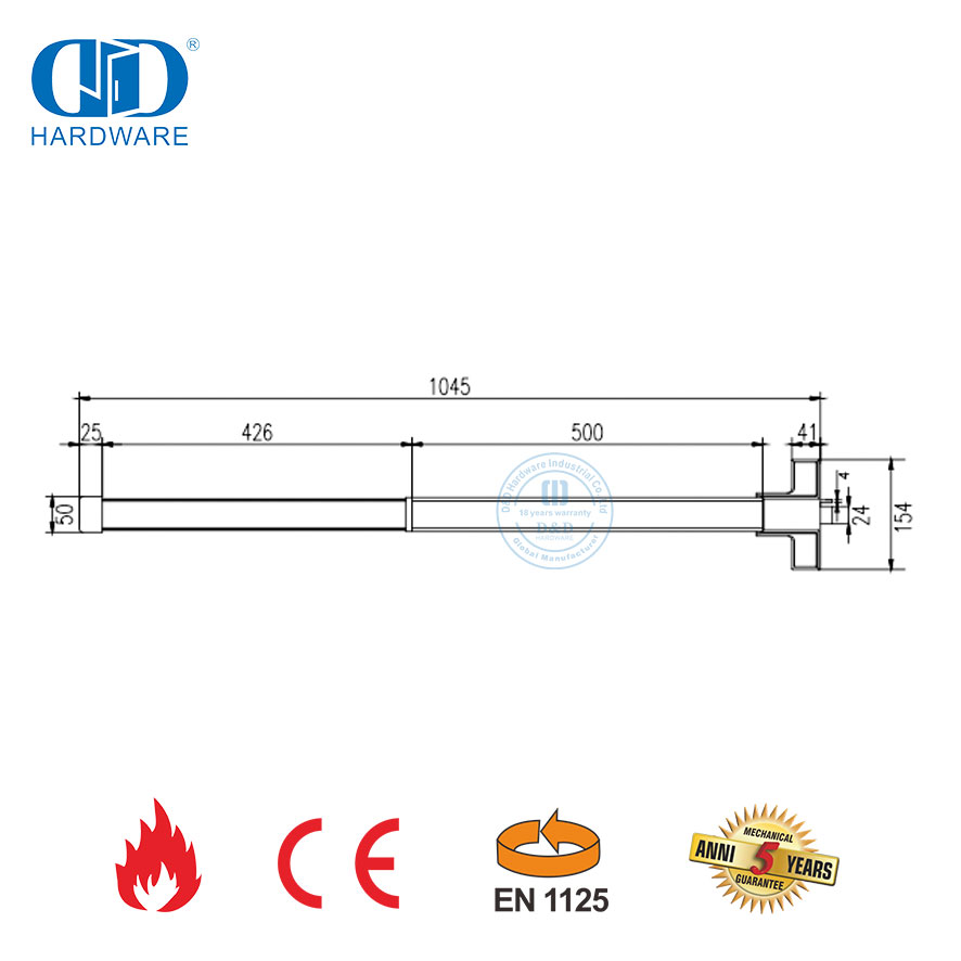 Dispositif de sortie de panique résistant au feu, homologué CE UL, barre de sortie de panique pour porte en métal-DDPD003-CE