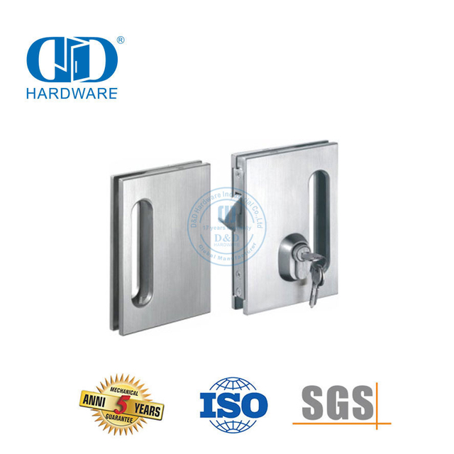 Serrure de porte coulissante en verre carré en acier inoxydable, poignée à clé, serrure de porte Fitting-DDGL003