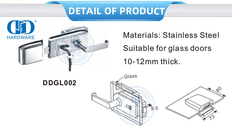 Serrure de poignée de serrure de porte de matériel de correction de verre d'acier inoxydable de haute sécurité pour l'école de bureau-DDGL002