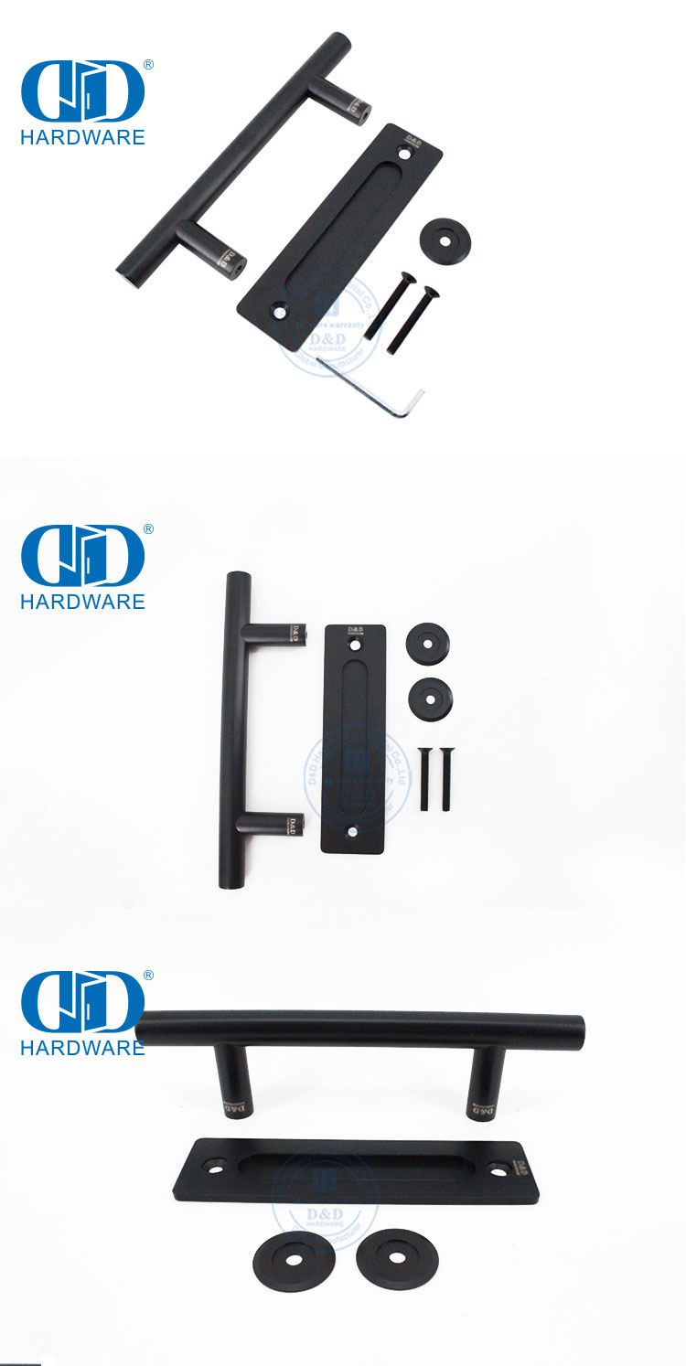Matériel de construction de poignée de porte de grange robuste double face coulissante en acier inoxydable noir-DDBD102 noir