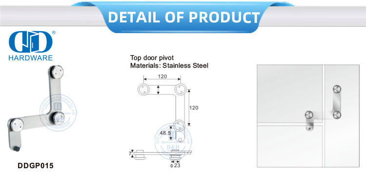 Quincaillerie de porte commerciale en acier inoxydable, accessoire de meuble pivotant pour porte supérieure, verre Fitting-DDGP015