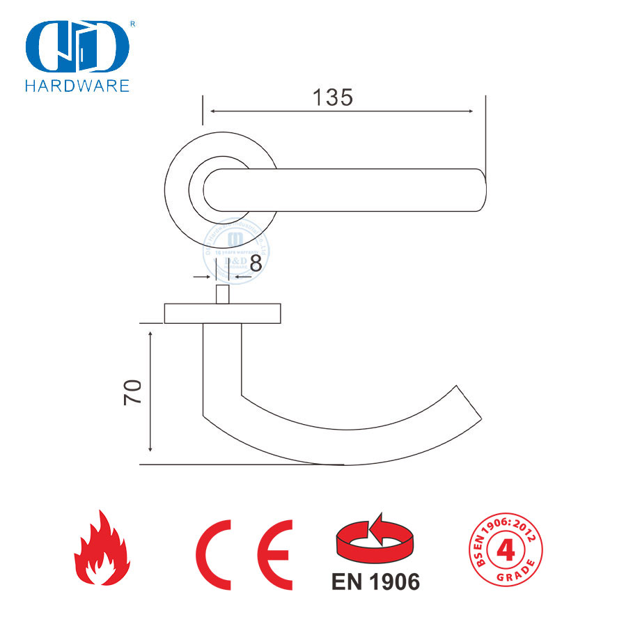 Poignées de levier de porte externe commerciales en laiton satiné en acier inoxydable-DDTH011-SB