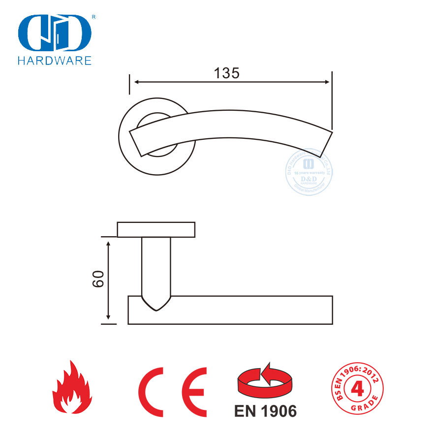 Poignées à levier en tube à rosace ronde SUS 304 avec certification EN 1906-DDTH005-SSS