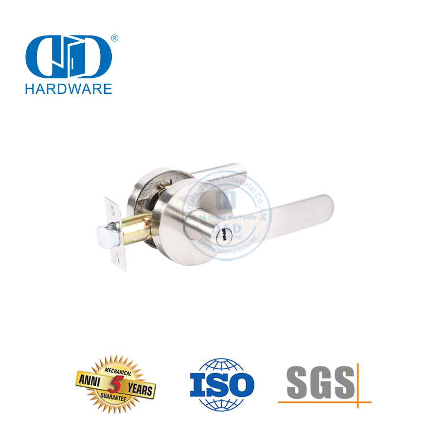 Serrure à bouton verrouillable à levier de raccords résidentiels tubulaires de cylindre en alliage de zinc de haute qualité robuste pour porte d'entrée-DDLK017