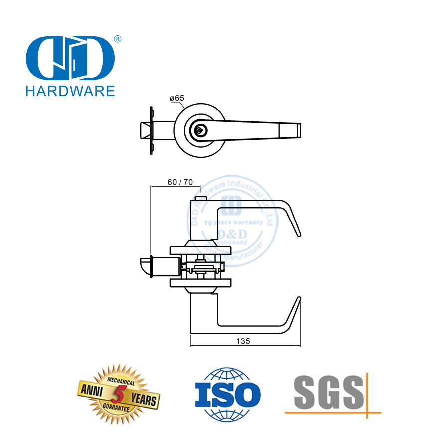 Rosette de service standard, cylindre en acier inoxydable, type tubulaire, matériel réglable, bouton verrouillable, serrure pour porte en bois affleurante-DDLK023