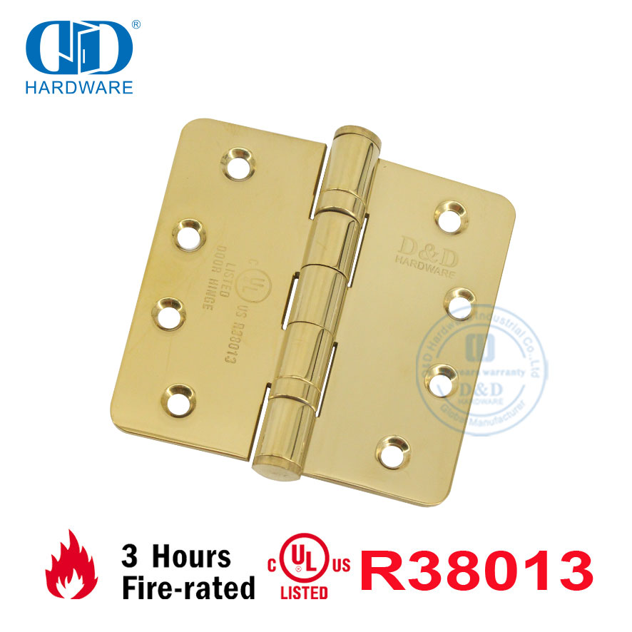 Charnière d'angle rond à roulement à billes en acier inoxydable ANSI homologué UL standard américain Charnière de porte en bois en métal commercial-DDSS001-FR-4X4X3mm