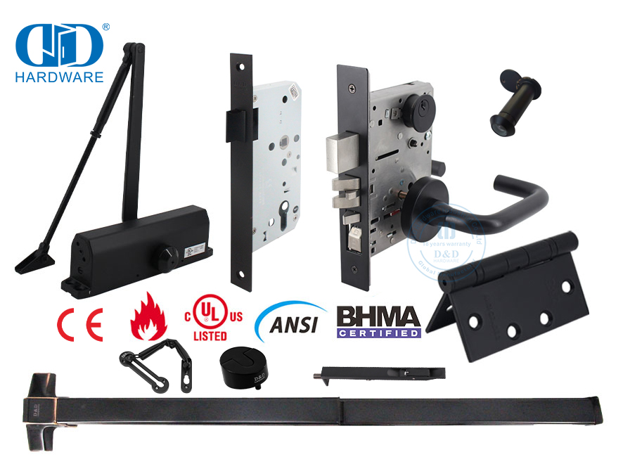 charni&egrave;res et boutons de porte noirs