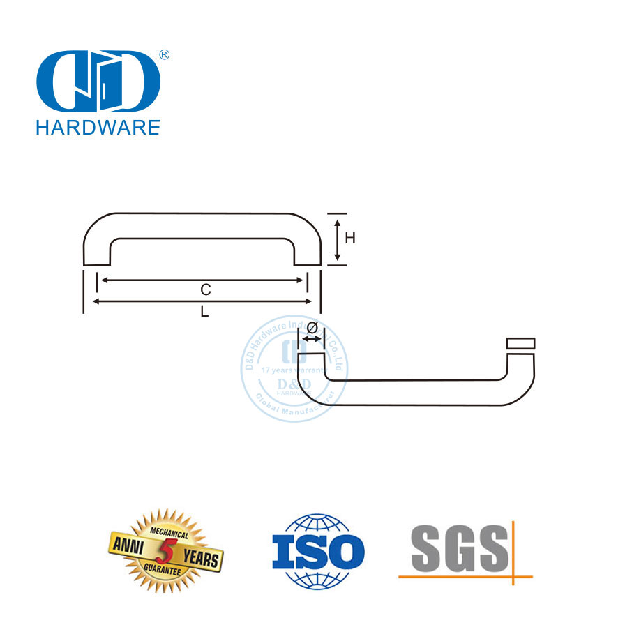 Poignée de traction de porte en verre trempé double face de salle de bains en acier inoxydable Poignée de traction de salle de bain-DDPH018
