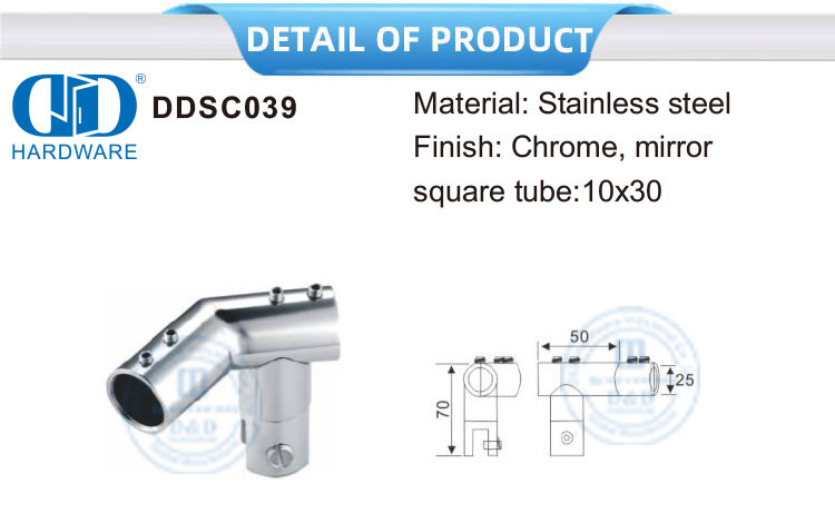 Tuyau réglable en acier inoxydable pour tuyau, connecteur en verre de miroir, support de panneau en verre Connector-DDSC039