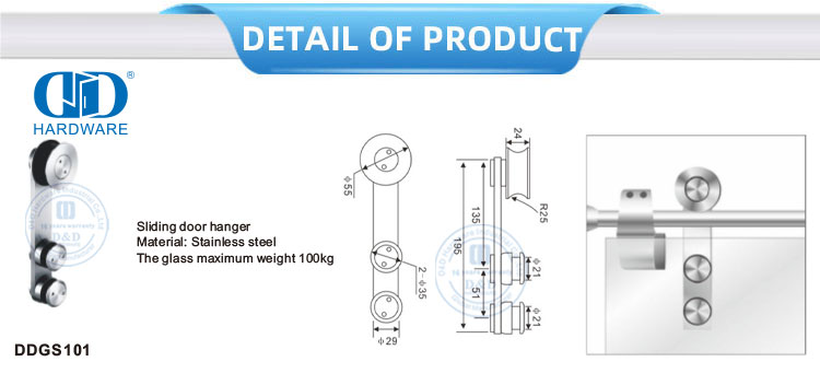 Rouleau de porte de douche en acier inoxydable, quincaillerie de porte coulissante en verre pour salle de bain-DDGS101