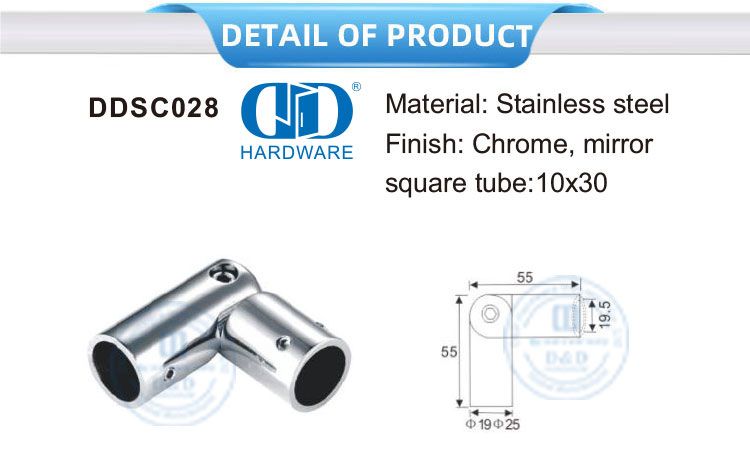 Connecteur de support de panneau d'accessoire de porte en verre d'acier inoxydable, connecteur de support de barre de tuyau pour garde-corps Stairway-DDSC028