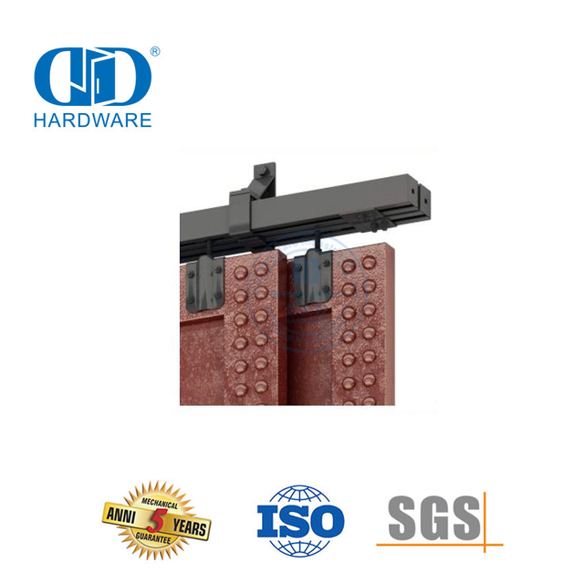 Quincaillerie de porte coulissante Double robuste en acier inoxydable noir, quincaillerie de porte de grange de dérivation pour appartement Kit-DDBD041