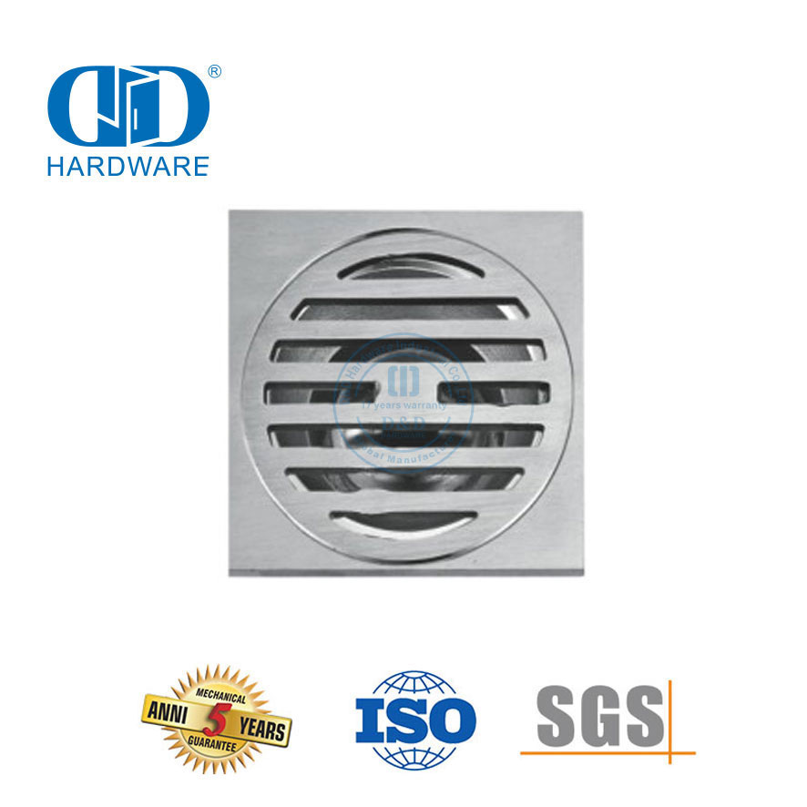 Matériel de salle de bains de Drain de douche de salle de bains de Drain de plancher carré d'acier inoxydable de haute sécurité pour Door-DDFD0011 en verre