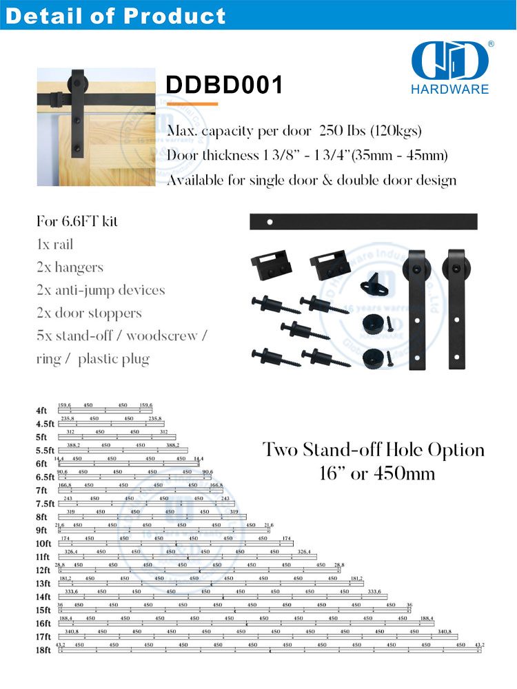 Kit d'armoire en acier inoxydable, accessoires, ensemble de rails, quincaillerie à rouleaux pour porte simple en bois de grange coulissante en carbone pour porte intérieure-DDBD001