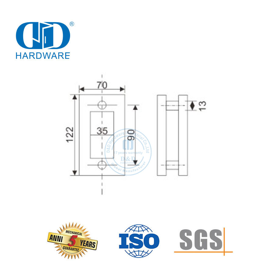 Quincaillerie pour porte coulissante en verre en acier inoxydable, porte coulissante en verre de type carré, poignée en coupe-DDSK020