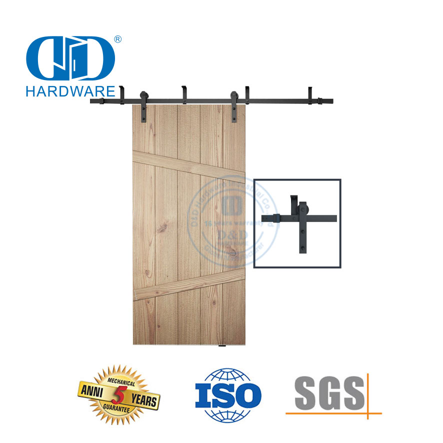 Ensemble de rails de quincaillerie de porte en acier inoxydable, quincaillerie de porte en bois de grange bi-pliante, Hardware-DDBD007