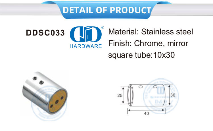 Système de cabine de douche en acier inoxydable, panneau de douche en verre sans cadre, support de panneau en verre, Connector-DDSC033