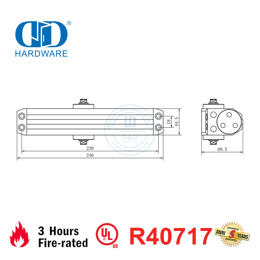 Certification UL industrielle coupe-feu contrôle réglable en aluminium Slience hydraulique automatique cuisine double porte ferme-DDDC058