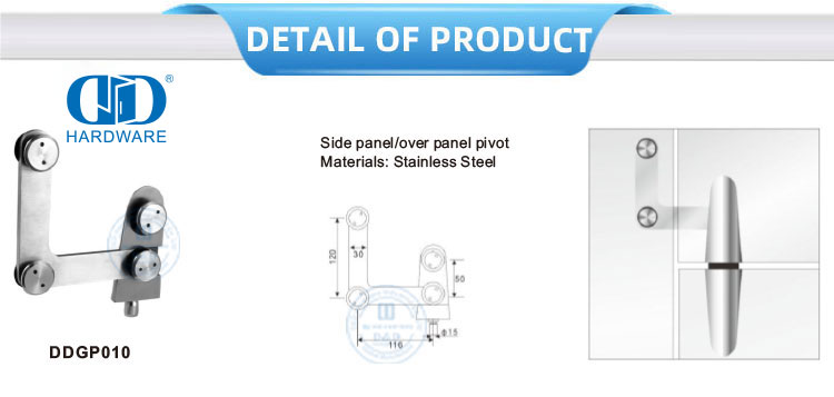 Connecteur en verre monté sur verre en acier inoxydable, panneau latéral Piovt Glass Hardware-DDGP010