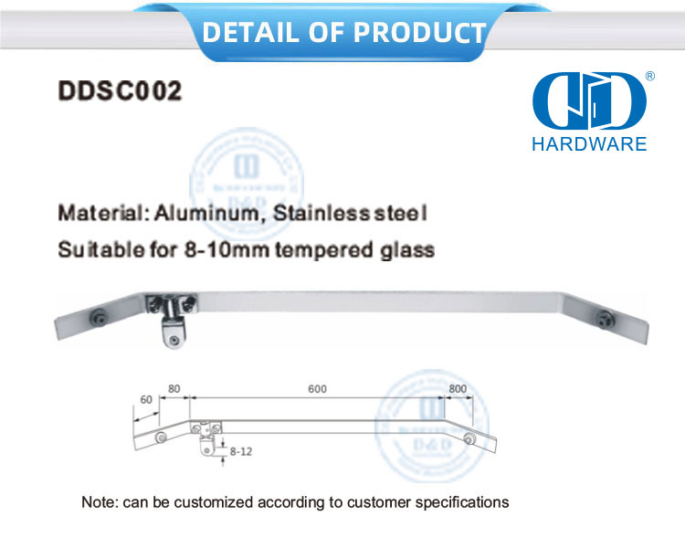 Accessoire de porte en verre en acier inoxydable étanche, panneau de séparation de douche, cabine de douche commerciale System-DDSC002