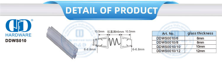 Accessoire de porte en verre en caoutchouc porte de douche en verre sans cadre bande d'étanchéité en plastique PVC magnétique étanche-DDWS010