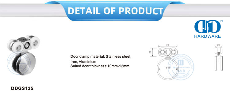 Installation facile pince de porte en acier inoxydable matériel en verre cintre de porte coulissante matériel de construction pour salle de bain chambre-DDGS135
