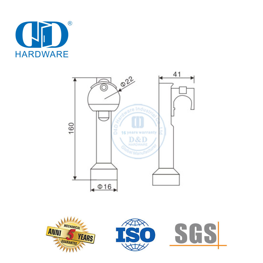 Tube unique à pince de plafond, raccord de porte en verre en acier inoxydable, ensemble d'accessoires de quincaillerie de porte pour toilettes Restroom-DDGS129