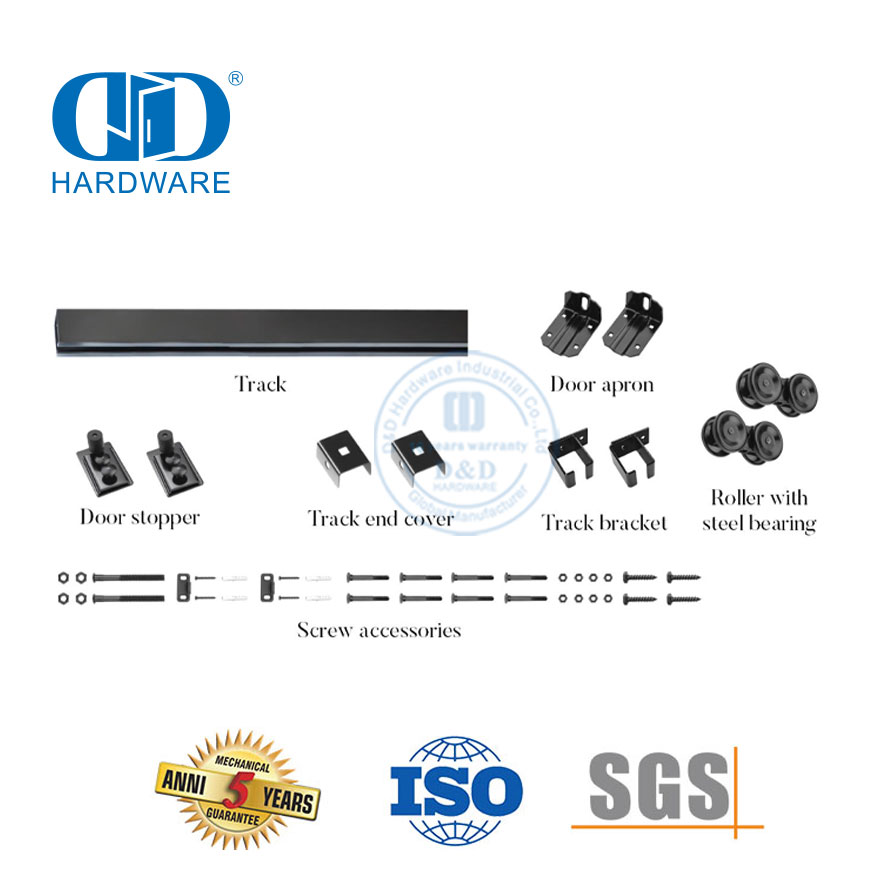 Matériel de porte de grange coulissante de dérivation à voie unique robuste en acier inoxydable Hardware-DDBD037 de porte de grange à grande roue à rayons